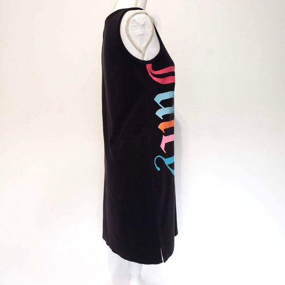 Vtg Juicy Couture SIZE S Black Stretch Knit Terry Cloth Shift Dress Sleeveless - Picture 4 of 13